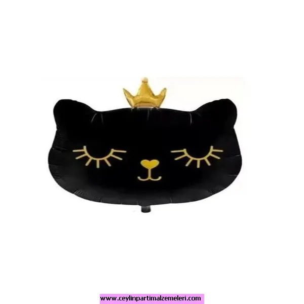 Siyah Taçlı Kedi Folyo Balon